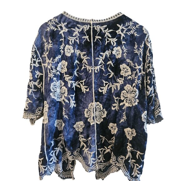 Blue & White Embroidered Tie-Front Kimono Cardigan  One Size  100% Viscose - Picture 4 of 13